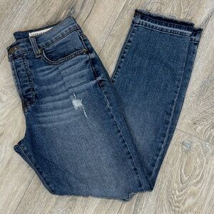 Pistola Dark Indigo Skinny Jeans with Subtle Distress Size 25 Raw Hem button fly